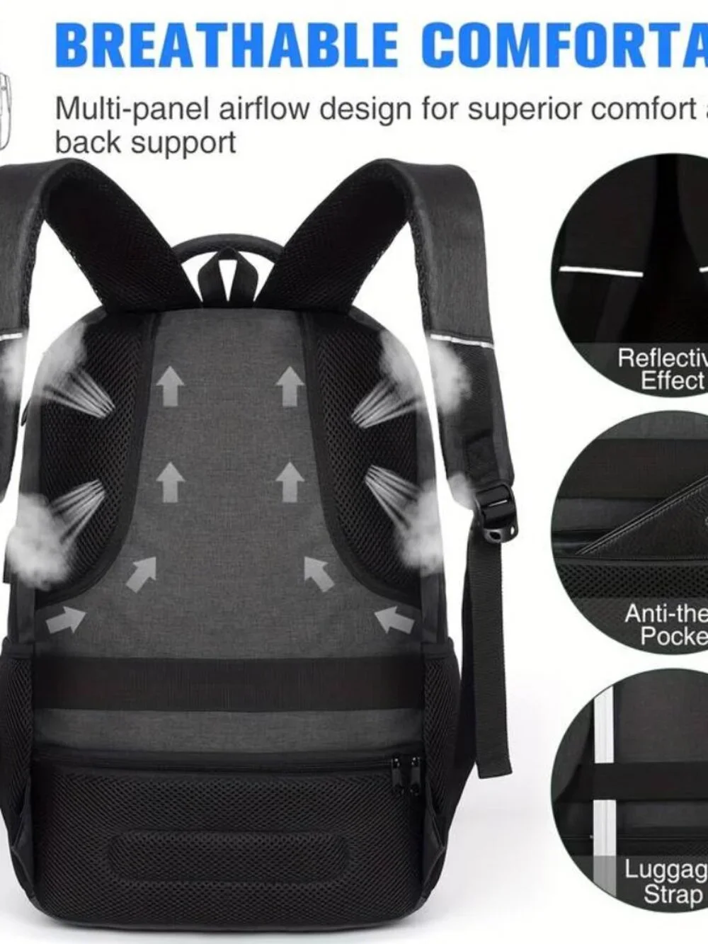 Backpack with USB Charging Port for School College Travel 15.6 Inch Laptop